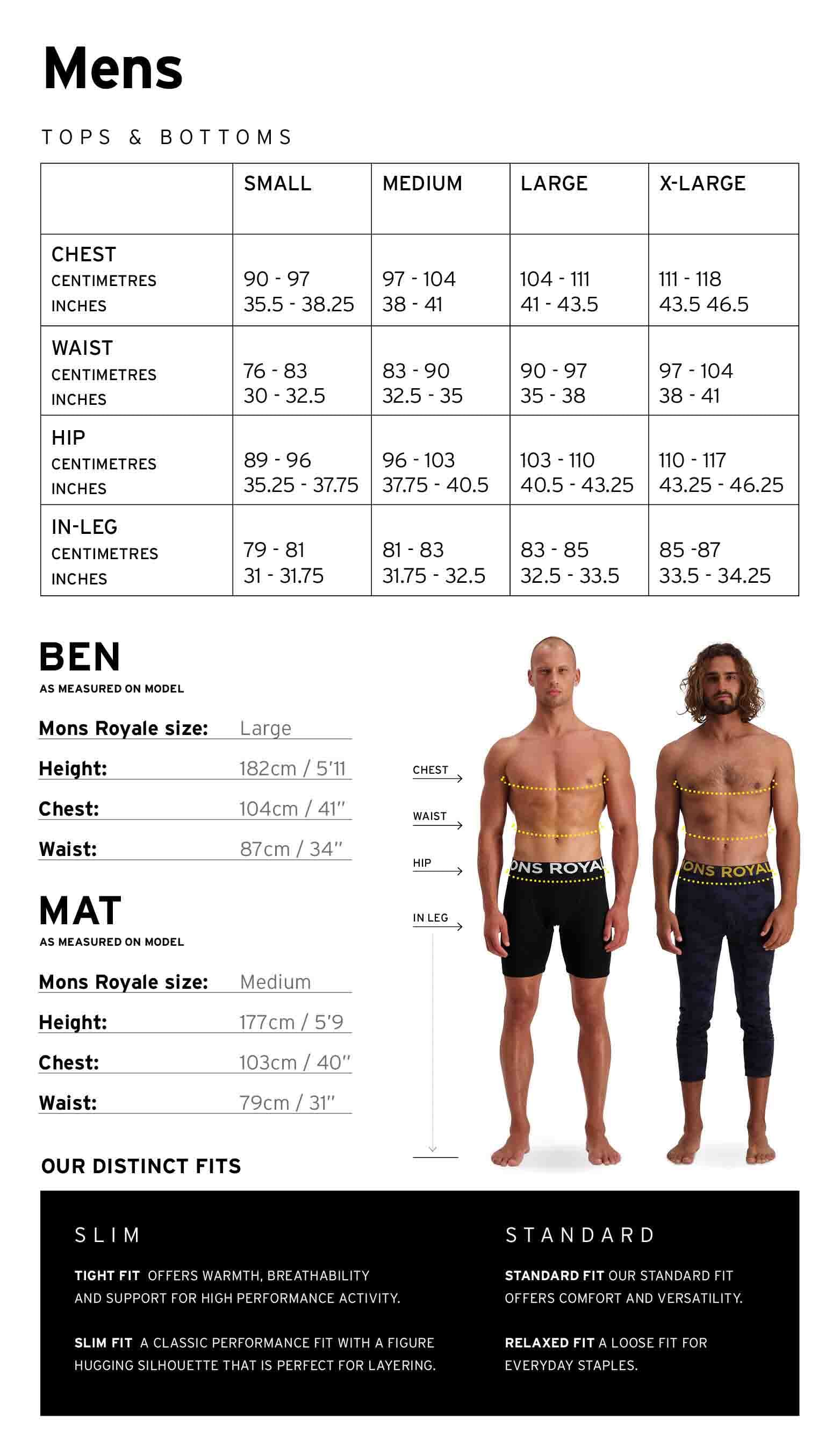 Mons Royale Mens Size Chart