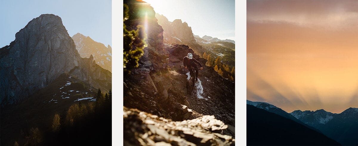 Peter Kaiser mountain biking at sunset